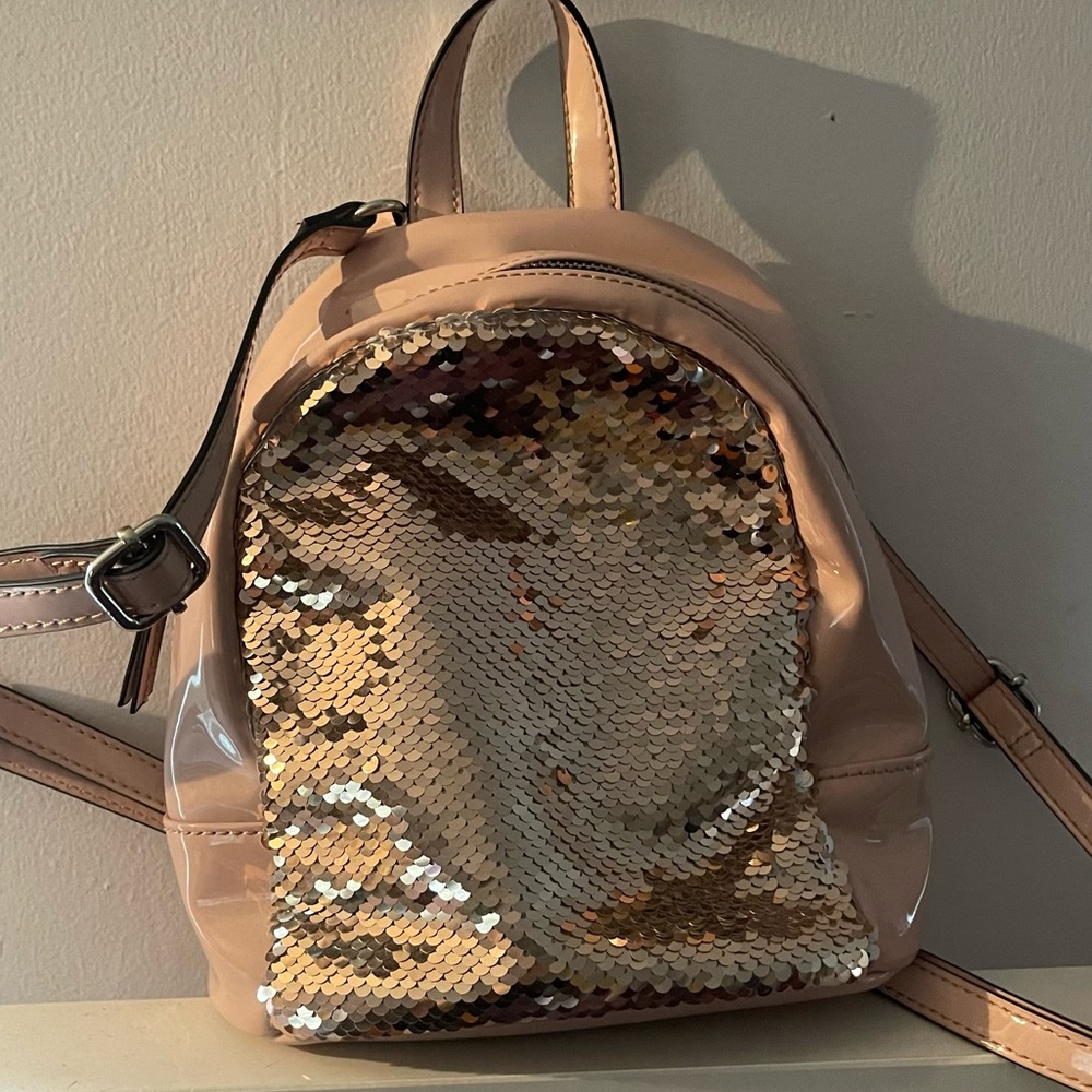 Pink Backpack with Gold Sequins